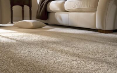 Cozy living room setting with plush cream carpet, a white sofa, and a decorative pillow, emphasizing comfort and cleanliness for carpet care discussions.