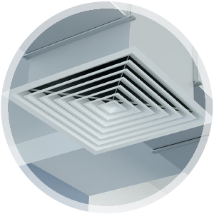 Air duct vent in a modern ceiling, representing air duct cleaning services offered by Wiz Team Inc for healthier home environments.
