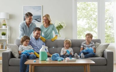 Family enjoying a clean living space after upholstery cleaning, showcasing health benefits and a welcoming environment.
