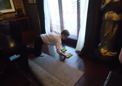 Professional hardwood floor cleaning by Wiz Team, showcasing eco-friendly techniques in Lake Forest, IL.