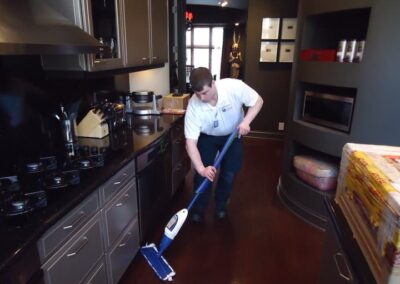 Wiz Team, Inc. cleaning hardwood floors with eco-friendly products in Lake Forest, IL.